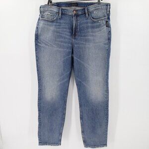 Silver Jeans Women's 38 L28 Leg High Rise Blue Denim Stretch Distressed pockets